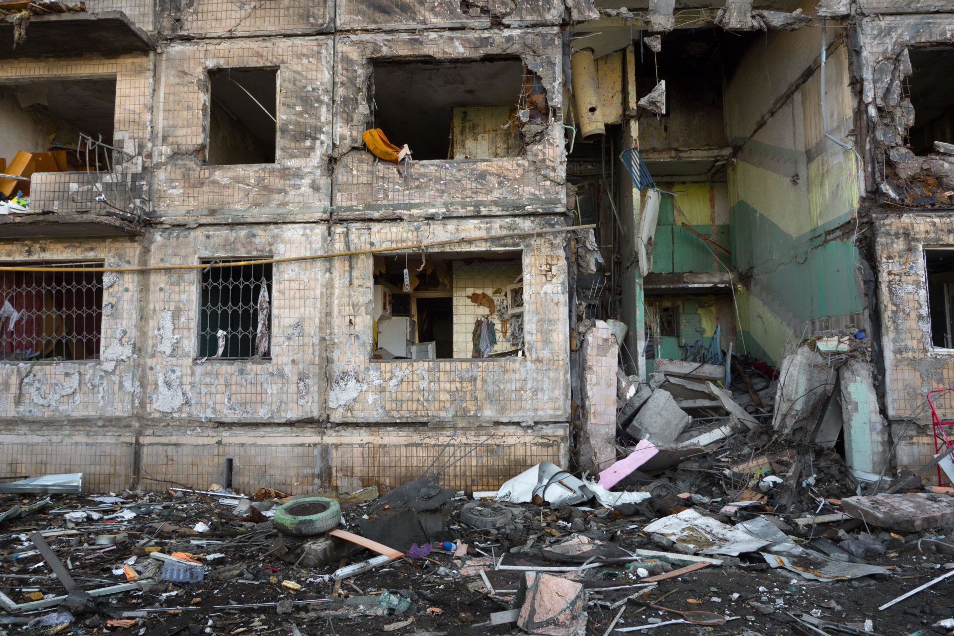 A bombed building destroyed in Ukraine by Russia, 11-3-22.